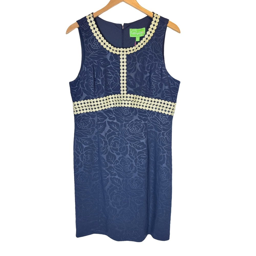 Pappagallo The Mandy Dress Navy and Gold Size 12 NWT - Picture 2 of 8